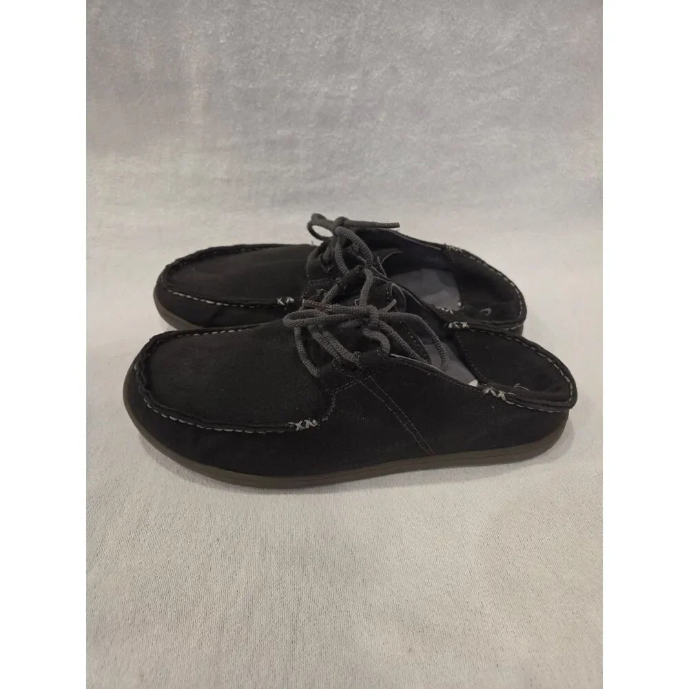 Olukai Ohana Lace Up Mens Casual Shoes Black Canvas Suede Loafers Sz 10